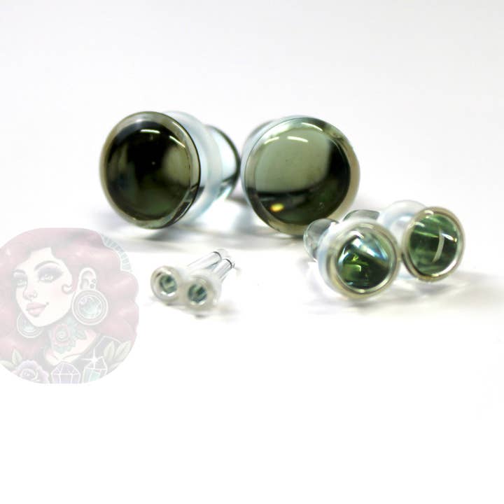 Single Flare Smoky Glass Plugs for Dead Stretching – Sizes 1.6mm (14g) to 10mm (00g), Glass Ear Plugs Sold Per Pair or as a Kit for wholesale by EC Plugs and Gems