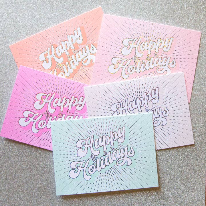 Happy Holidays Pack of 5 | Holographic Foil for wholesale by Sunshine Studios