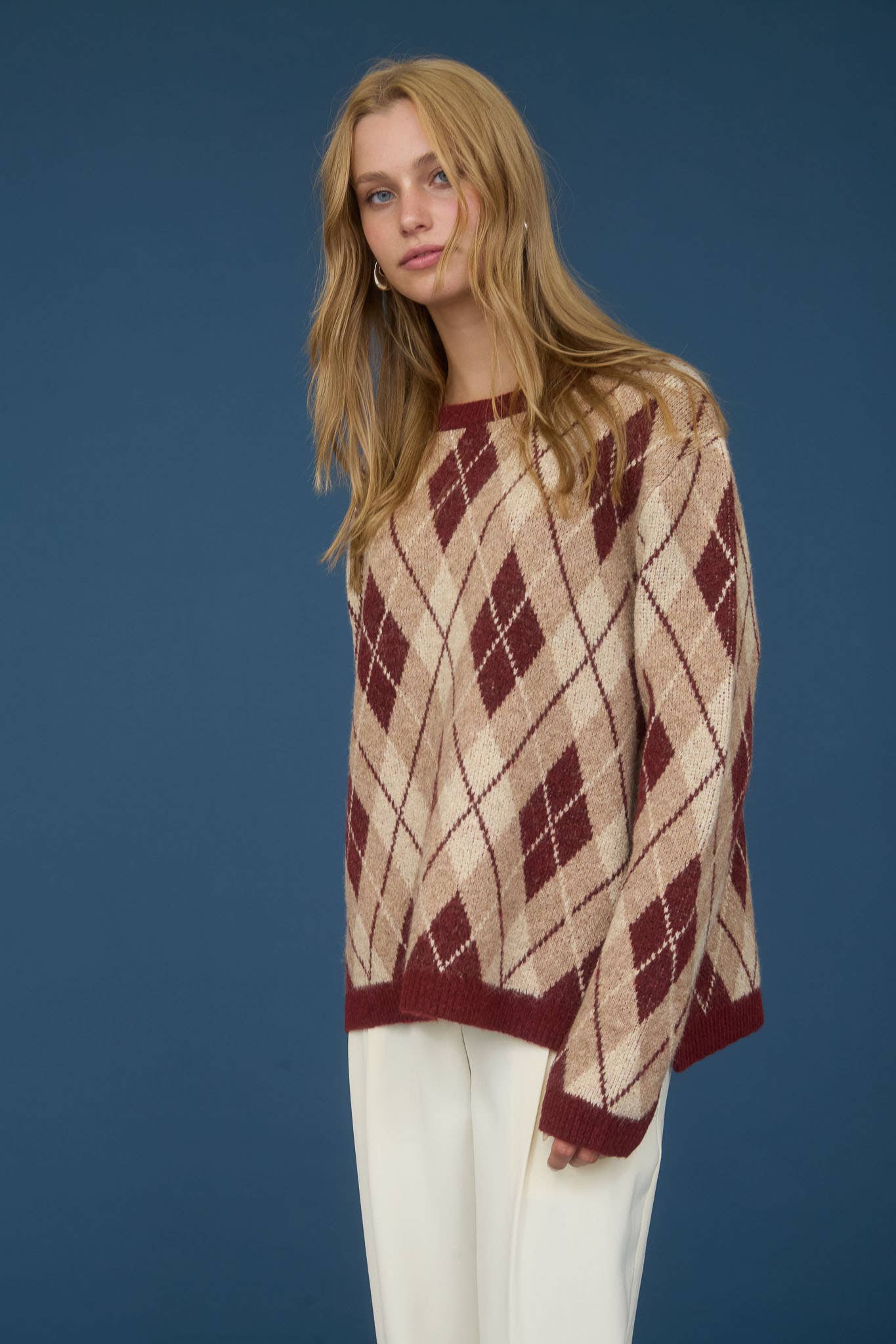 The Workshop Studio - Wholesale Pullover-trui - Dames - Crewneck trui met lange mouwen en argyle-patroon.2