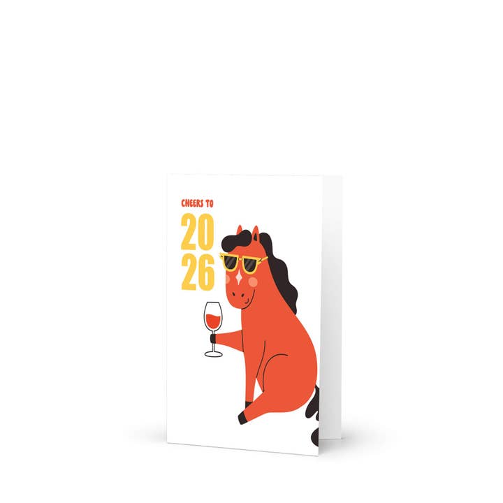 Cute Asian Cards - Wholesale New Year's card - Cool Horse with Shades Lunar New Year Card | Cheers to 20266