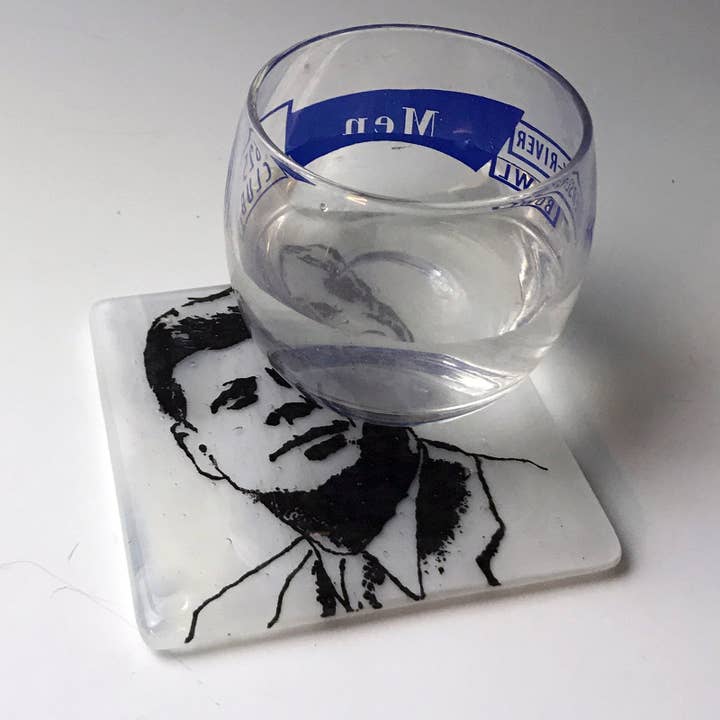 Kiku Handmade | Contemporary Fused Glass Home Goods - Wholesale Coasters - John F. Kennedy Fused Glass 4" Single Coaster1