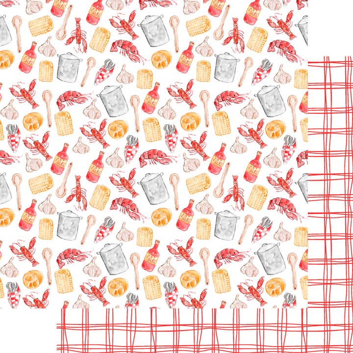 SSC Wholesale - Wholesale Scrapbook - Seafood Boil Lobster, Crawfish, Shrimp 12x12 Paper-15 Pack