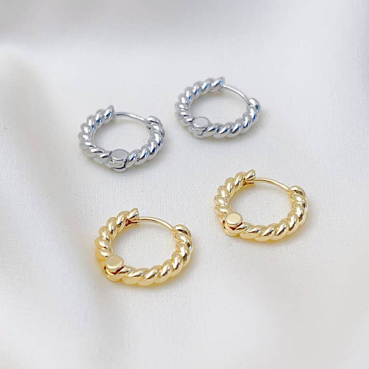 Melange Blanc - Vente Petits anneaux - Boucles d'oreilles créoles torsadées E118 en or et argent, créoles4