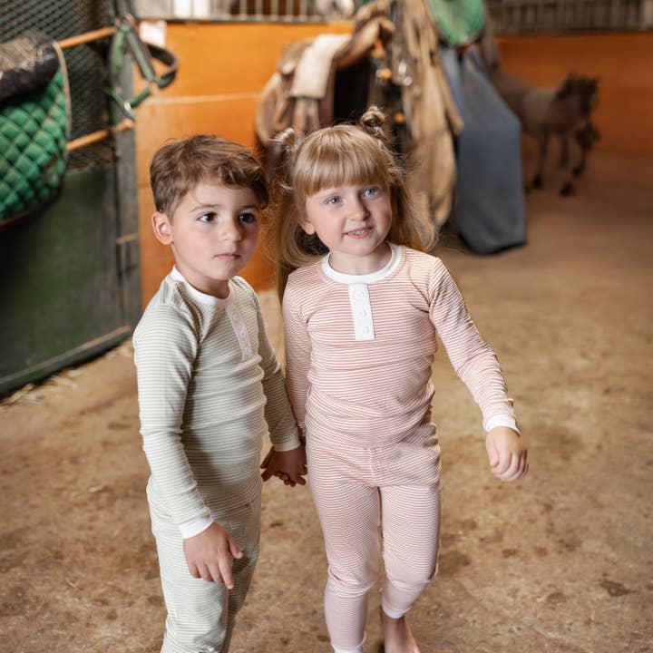 Shinu Child - Wholesale Sleepwear set – Kids - Peach and Cream Mock Button Pajamas2