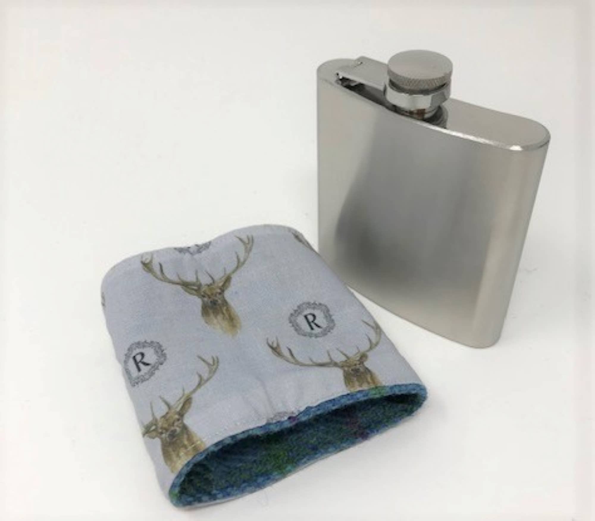 Created By The Ridleys - Wholesale Flask - 6oz Harris Tweed Hip Flask - Olive Hunting Tweed - HT091