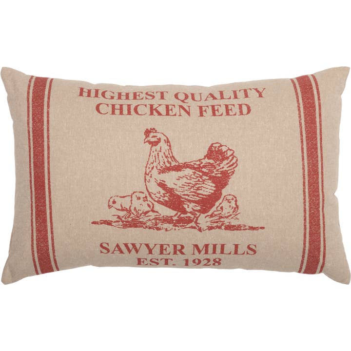 VHC Brands - Wholesale Throw/Decorative Pillow - Sawyer Mill Red Hen and Chicks Pillow 14x22