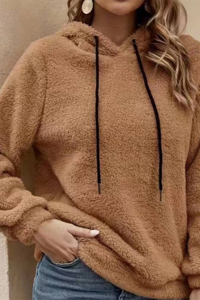 Coffee Brown Fleece Hooded Sweatshirt ZK2138 for wholesale on Faire