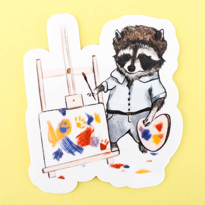 Happy Little Trash Artist Raccoon Sticker for wholesale by Amy Hartelust Art and Illustration