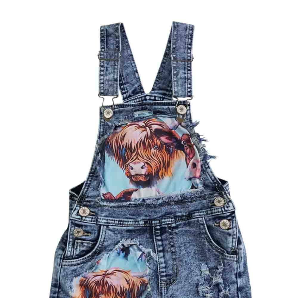 Aier Wholesale - Wholesale Overalls - Kids - Baby girls cow western denim summer shorts overalls7