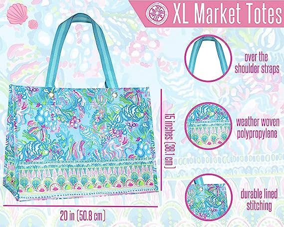 Lilly Pulitzer by Lifeguard Press - Wholesale Grocery/Shopping Bag - Market Shopper, Aqua La Vista4