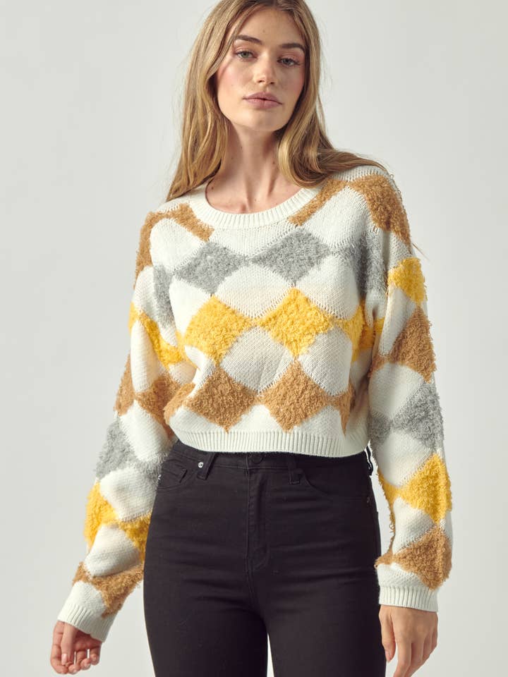 Petal Dew – wholesale Knitted jumper – Women′s – FUZY SWEATER DIAMOND PETTERNED - P000936