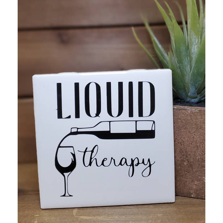 Sous-verre en céramique 4x4 « Liquid Therapy », dos en liège pour la vente par Abnormal Creations