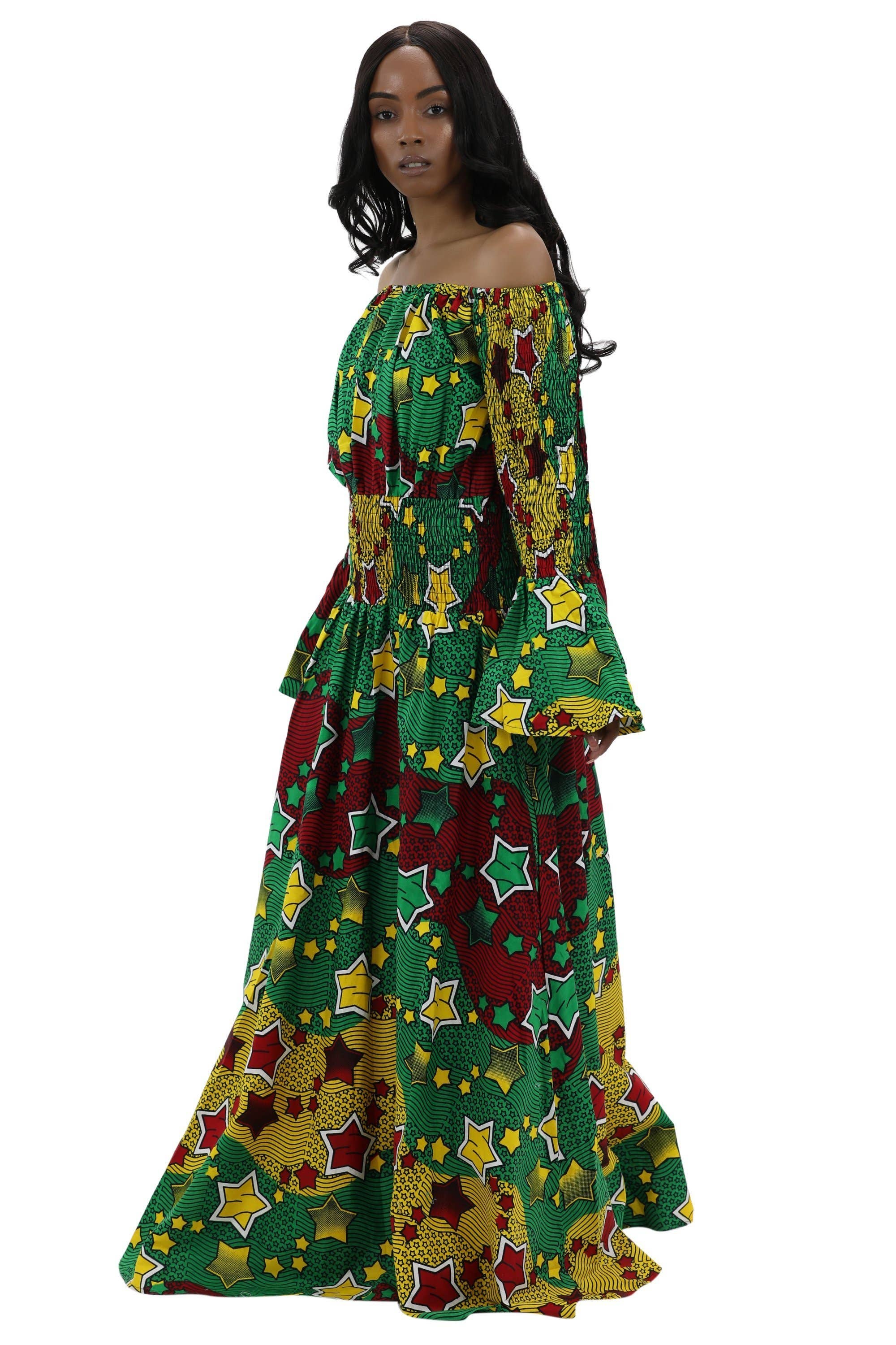 Advance Apparels – wholesale Dress – Women's – Rasta Off-Shoulder Ankara Cocktail Dress AD-2281-984