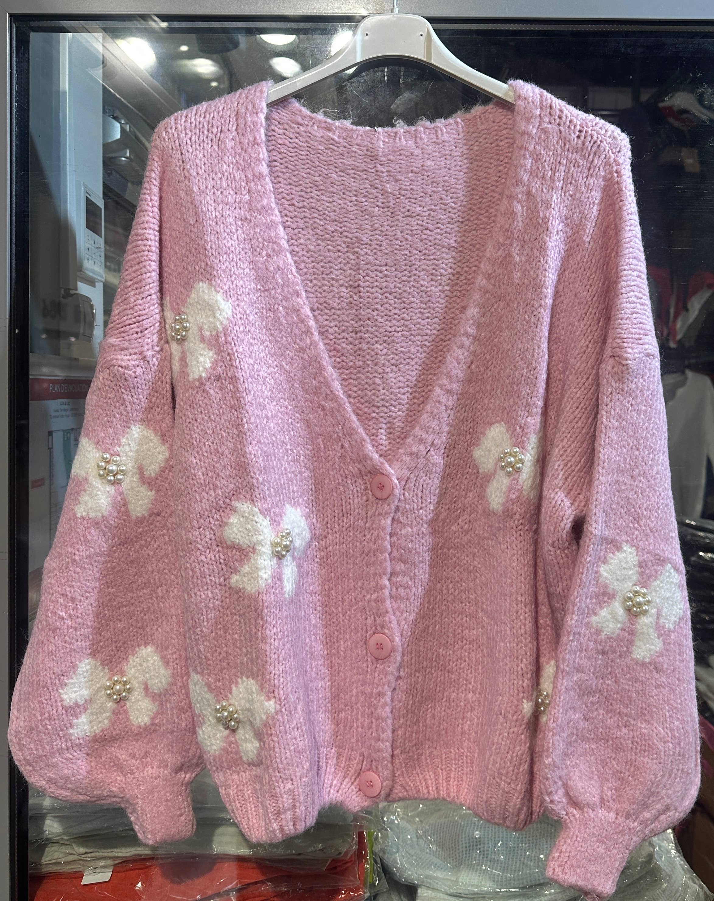LÉA & LUC - Vente Pull en maille – femme - Gilet motif papillon avec perle REF. 2066612