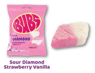 Kara Chocolates - Wholesale Gummy - BUBS Sour Diamond Strawberry Vanilla Swedish Candy 0
