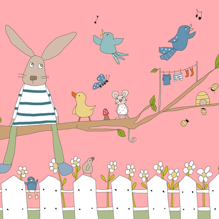 Bunny on a branch greeting card for wholesale by Elle Bee Art Studio