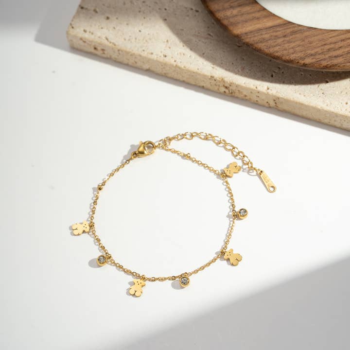 COSMOS - Wholesale Charm/Dangle Bracelet - Stainless steel bracelet with teddy bear and sparkling rhinestones2