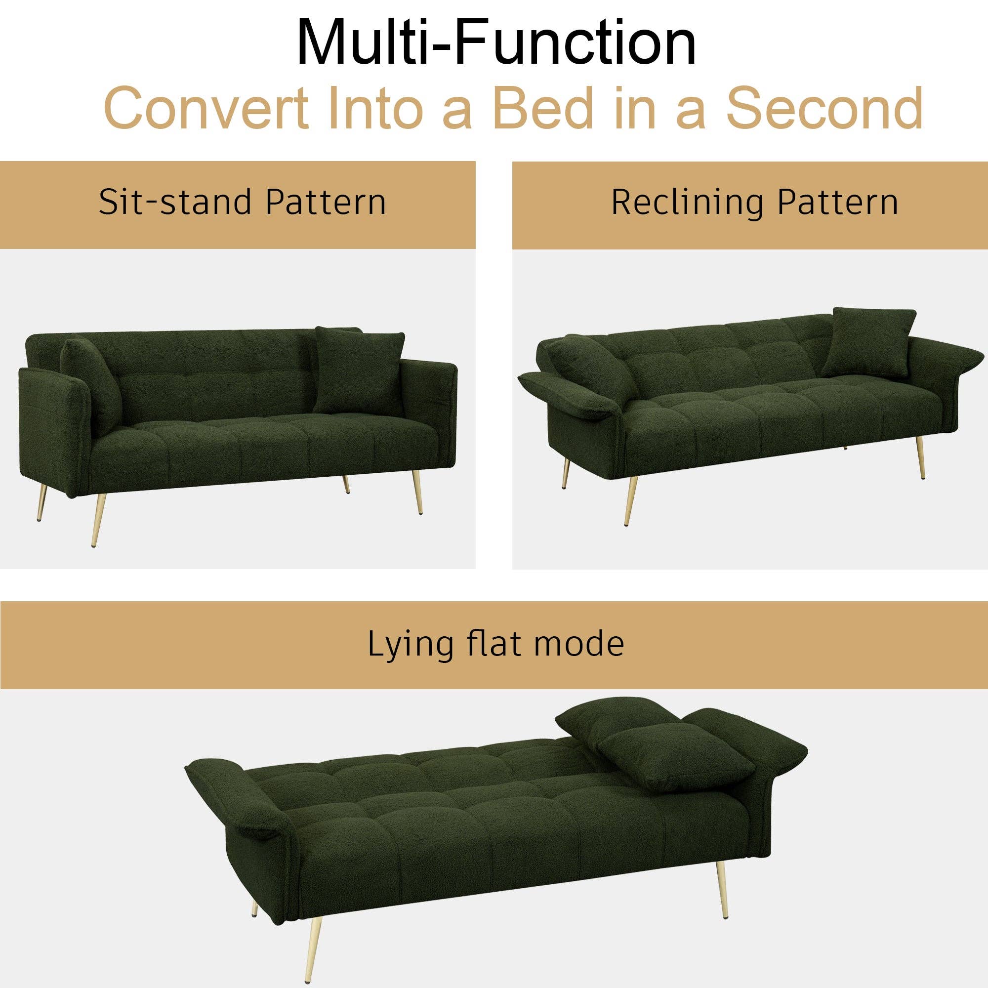 39F Inc. - Wholesale Sofa - 70.1" Futon Sofa Bed - Convertible w/ Folding Armrests5