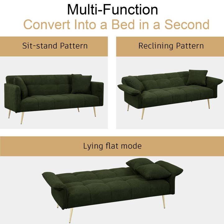 39F Inc. - Wholesale Sofa - 70.1" Futon Sofa Bed - Convertible w/ Folding Armrests5