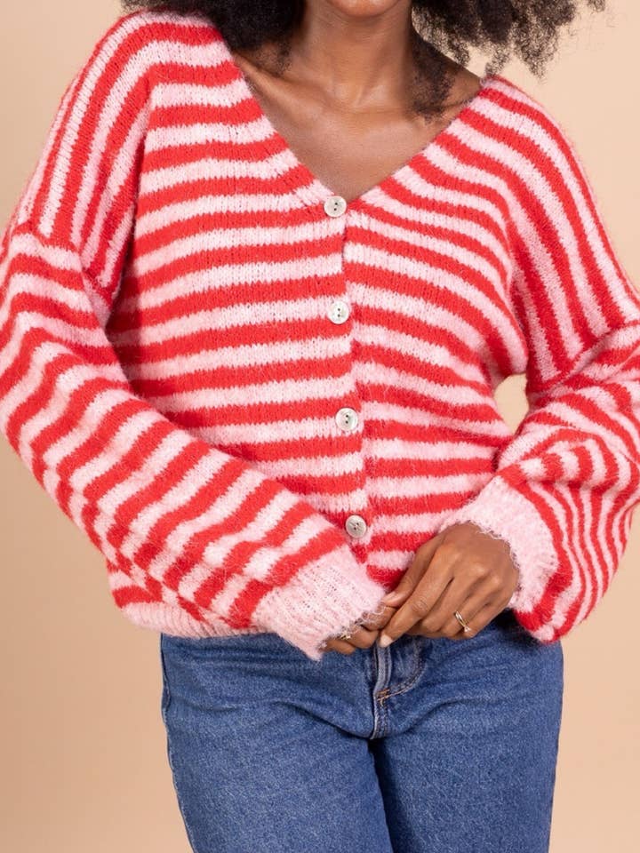 AMARIA - Wholesale Cardigan - Women's - Oversized striped cardigan in soft knit - WOOL - 510621