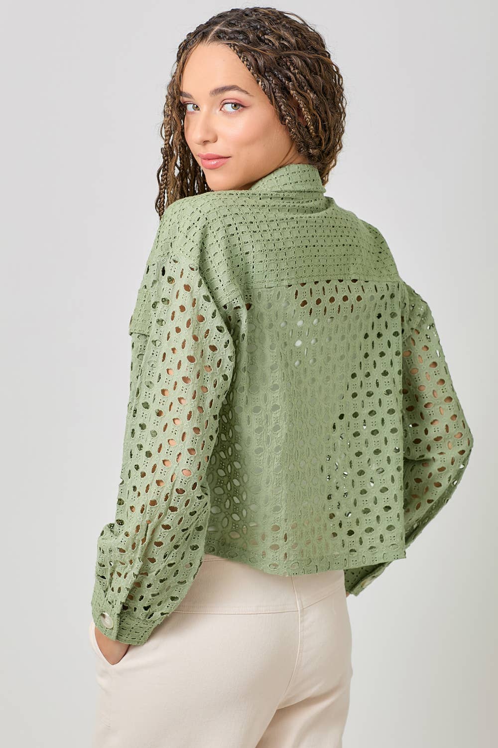 Mystree - Wholesale Jacket - Women's - 61096 Button Down Mixed Eyelet Jacket 13