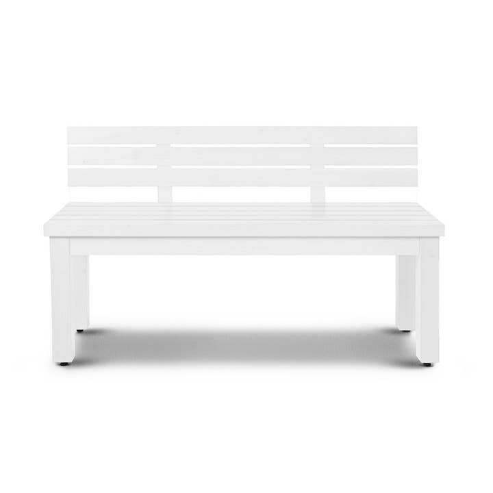 Lange buitenbank met rugleuning van aluminium Vivere │ WIT voor wholesale door Humble Nature