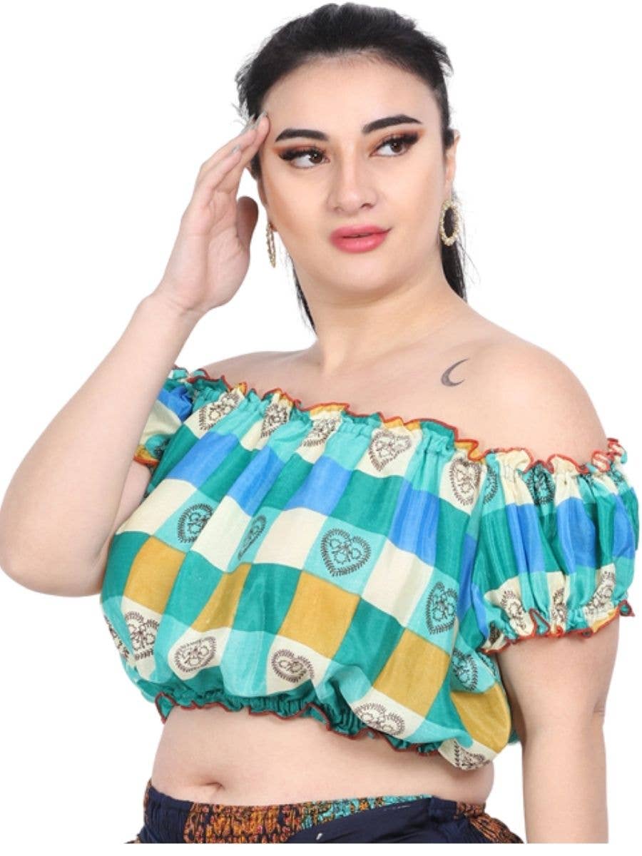 Wevez – Engroshandel Strikket top - Dame – Kvinders trykte off-shoulder crop-længde puff-toppe mix lot7