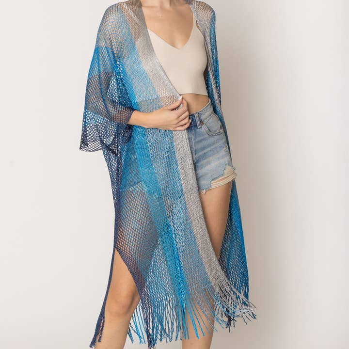 Tweekleurige lurex zomerkimono-hoes voor wholesale door Fashion City