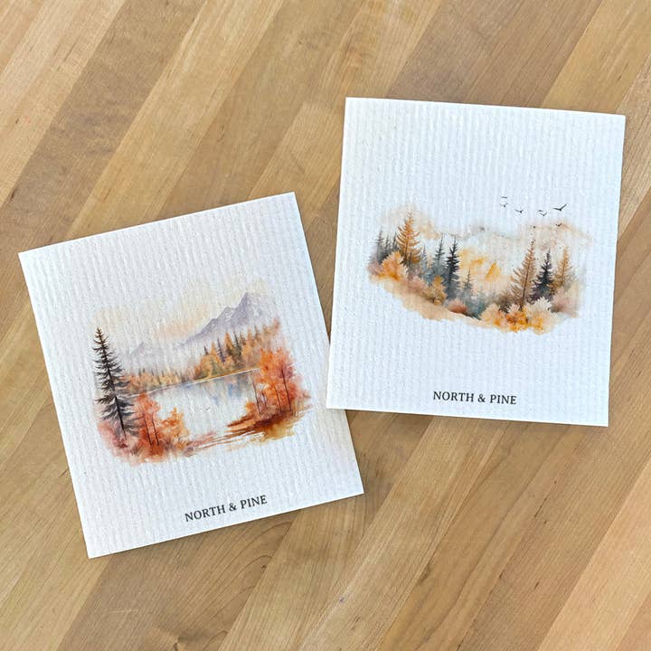 Autumn Lake, Mountains - 2pk Swedish Dish Cloth for wholesale by North & Pine