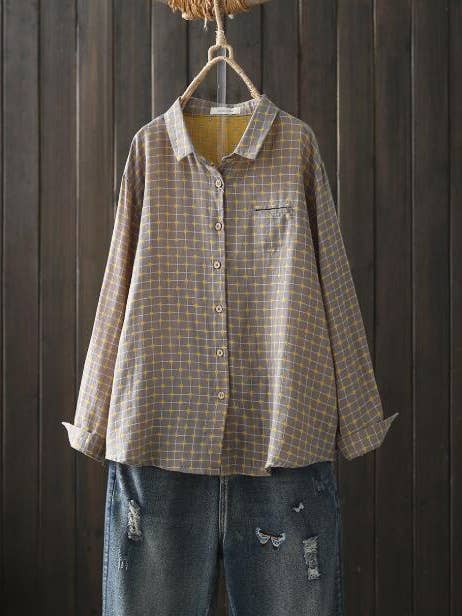 Damen Vintage-Hemd aus locker sitzendem kariertem Baumwoll-Gaze. für den Großhandel von Whisper Mint