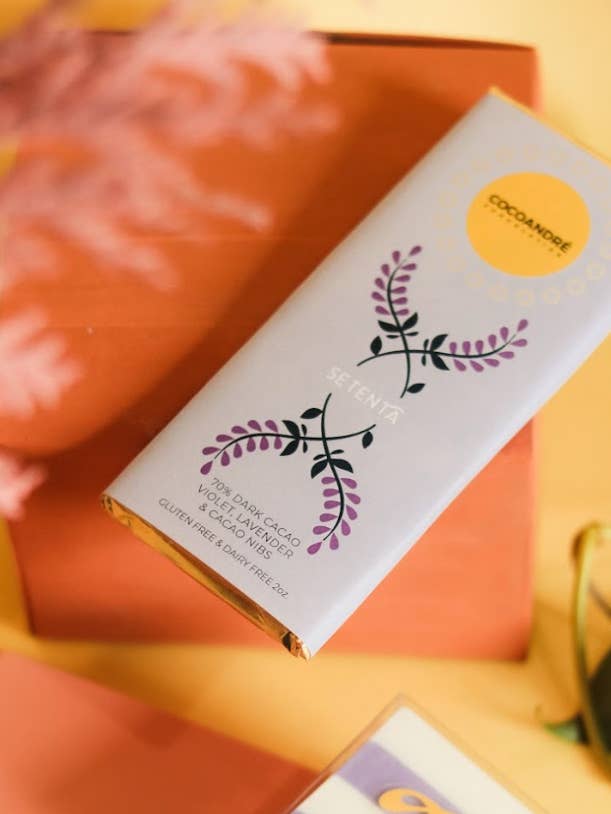 Setenta - Lavender, Cacao Nibs, Bar for wholesale by CocoAndré Chocolatier