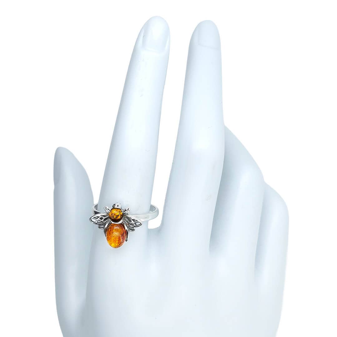 Amberman - Wholesale Cocktail/Statement Ring - Cognac Amber Sterling Silver Bee Ring3