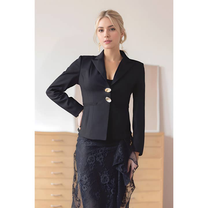 X0242LS Pearl Button Blazer and Lace Skirt Set for wholesale by XHHH Inc