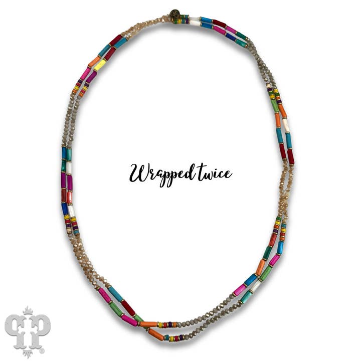 Pink Panache Brands - Wholesale Beaded/Pearl Necklace - Vibrant multi-color endless strand necklace