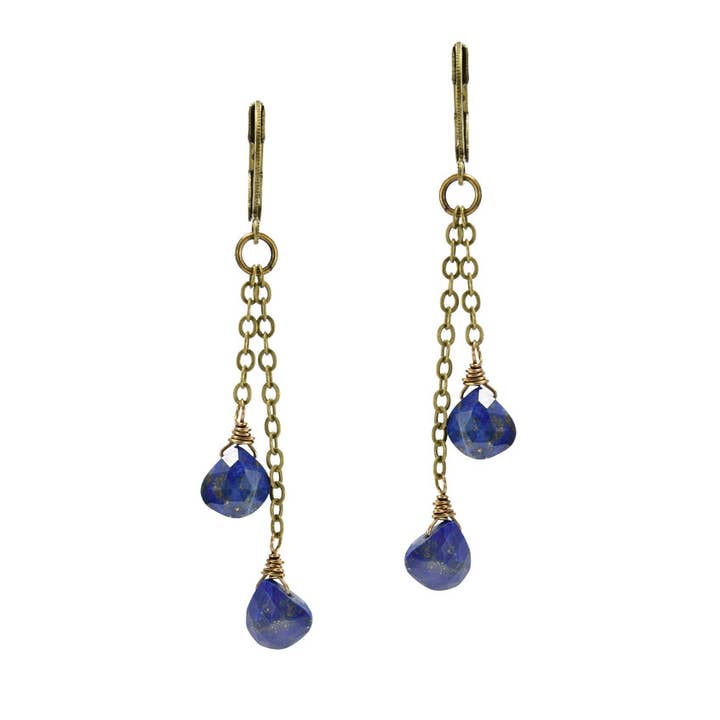 Ömtåliga blå lapis dubbelkedjeörhängen för wholesale av Edgy Petal Jewelry