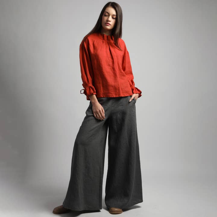 TESS Long Palazzo-Style Linen Pants for wholesale by Knotium
