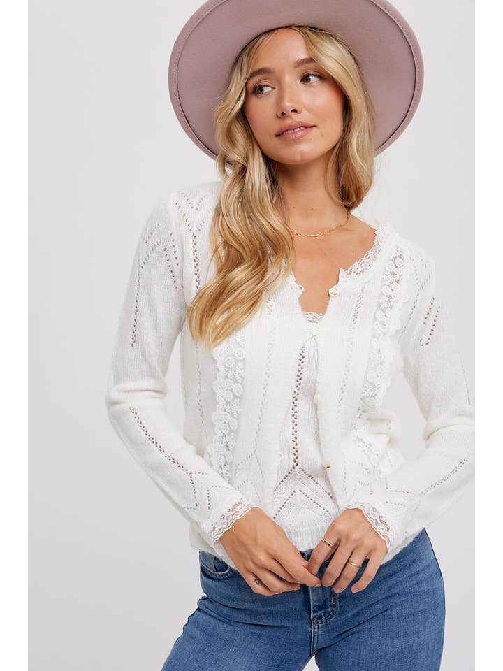 Bluivy - Wholesale Cardigan - Women's - LACE TRIMMED CARDIGAN