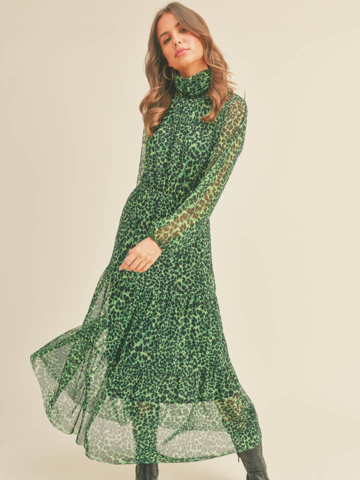 If She Loves - Wholesale Dress - Women's - ISD1241 Animal Print Mesh Dress Green