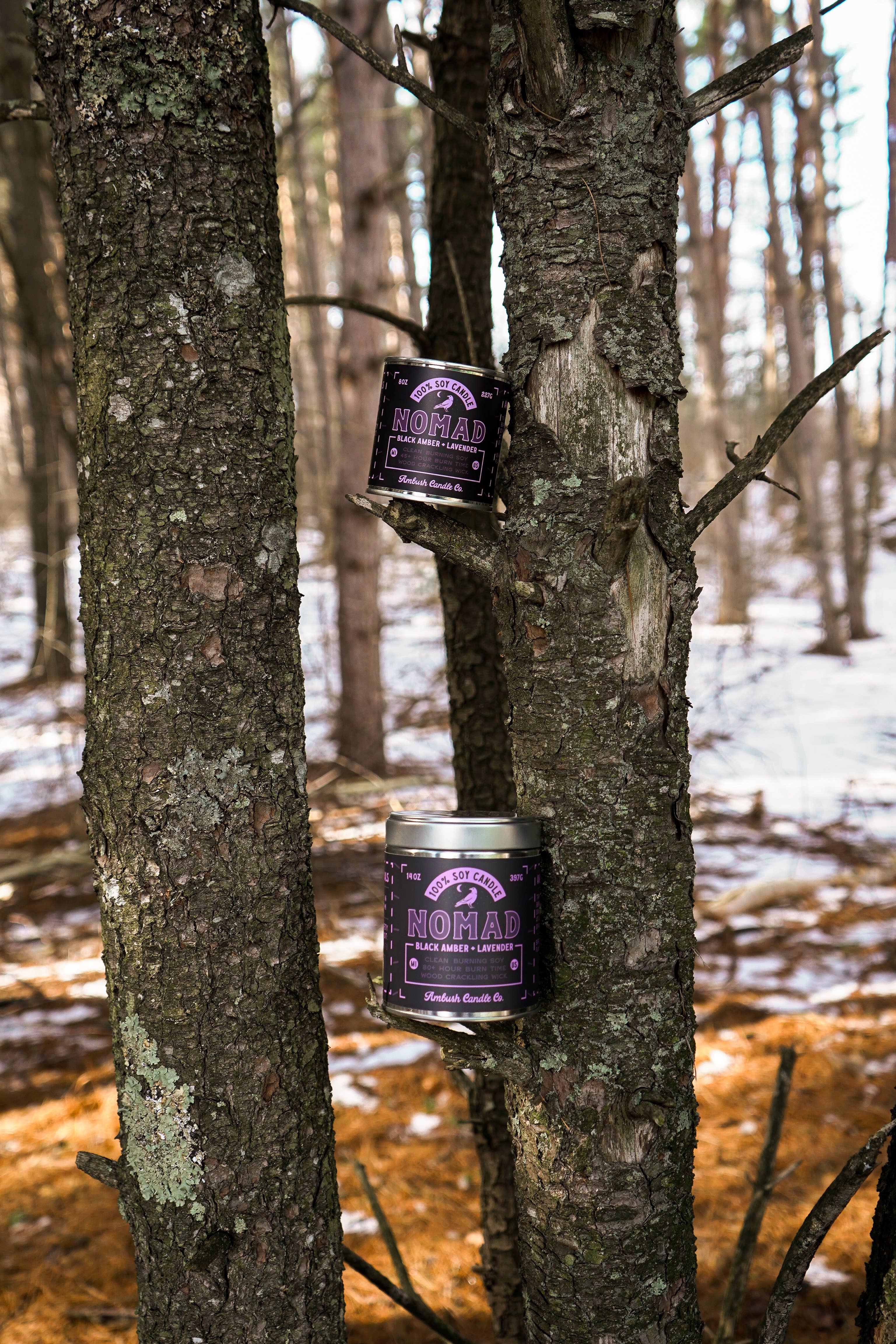 Ambush Candle Co. - Wholesale Pot/gevulde kaars - Nomad | Black Amber + Lavender 14oz sojakaars3