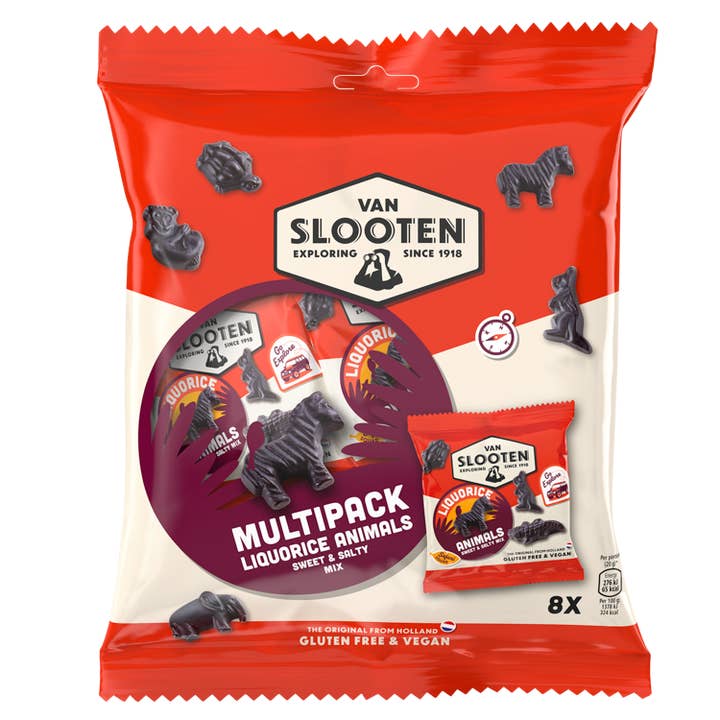 Van Slooten Liquorice Animals Multibag 8x20g x12 for wholesale by Van Slooten