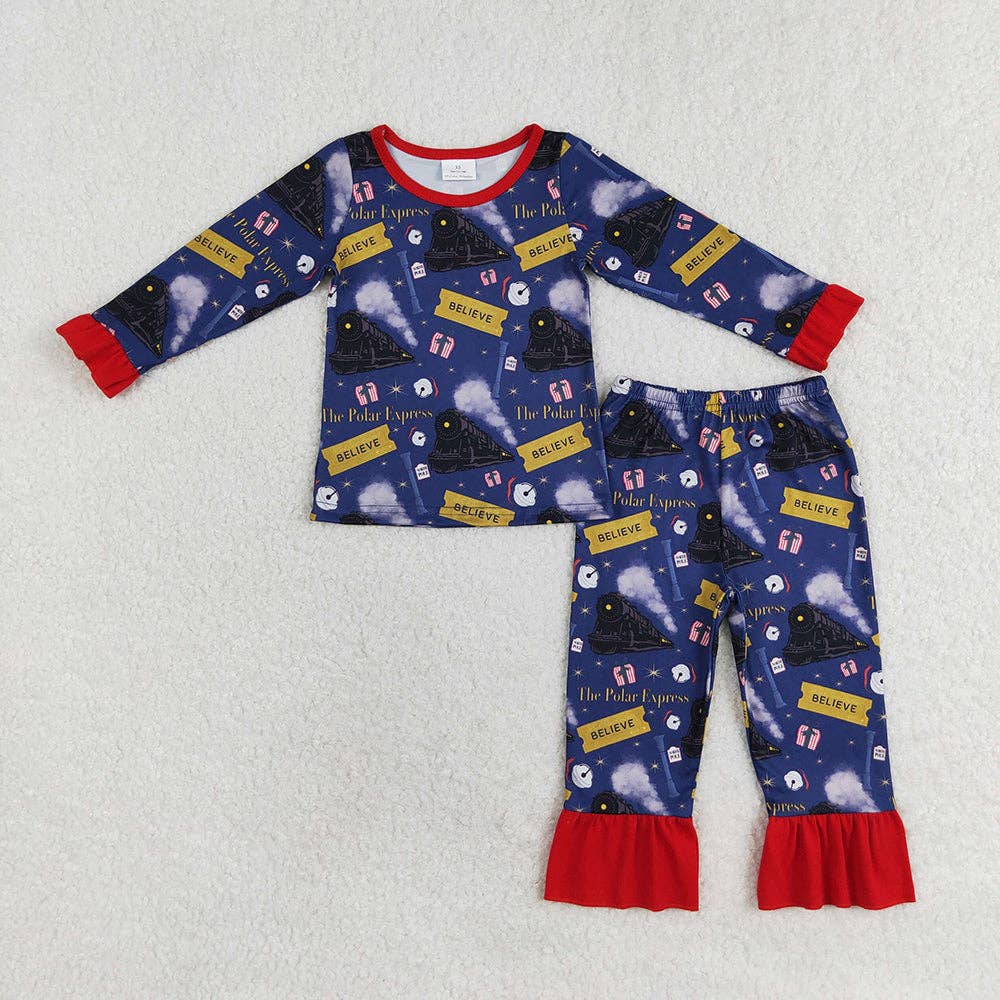 Aier Wholesale - Wholesale Sleepwear Set - Kids - Sibling Girls Boys Christmas Train Tee Shirt Pants Pajamas Sets0