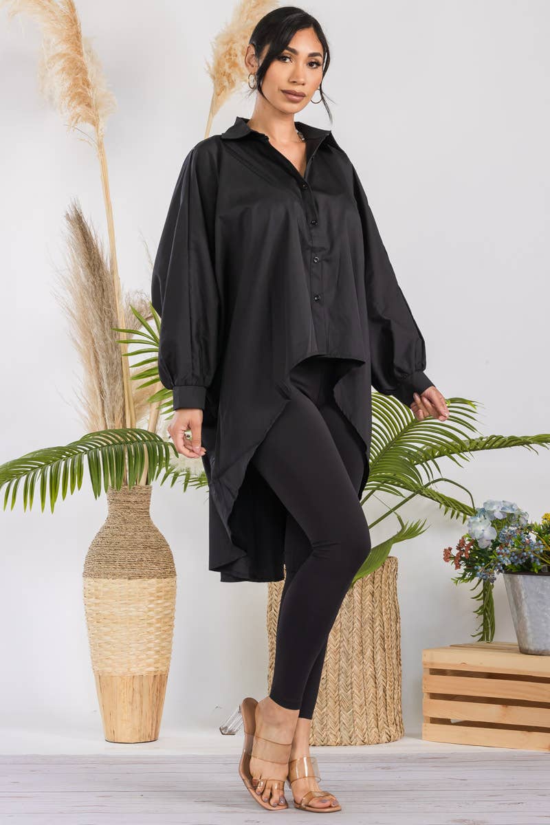 H&H Fashion Inc. - Wholesale Button Down Shirt - Women's - T304X - Hi-Lo Long Sleeve Shirt1