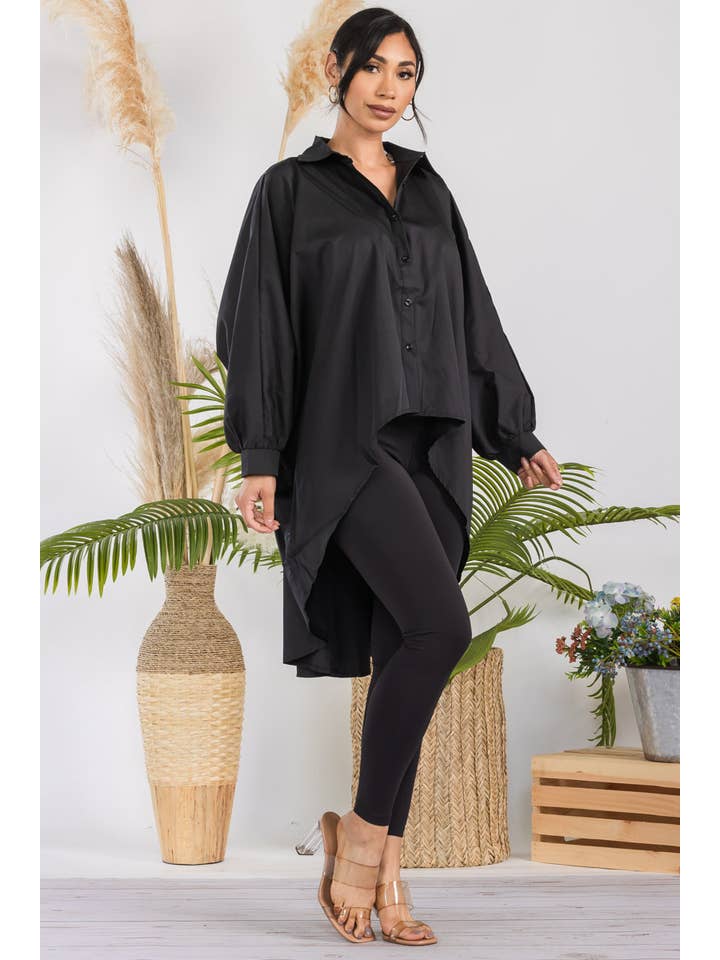 H&H Fashion Inc. - Wholesale Button Down Shirt - Women's - T304X - Hi-Lo Long Sleeve Shirt1