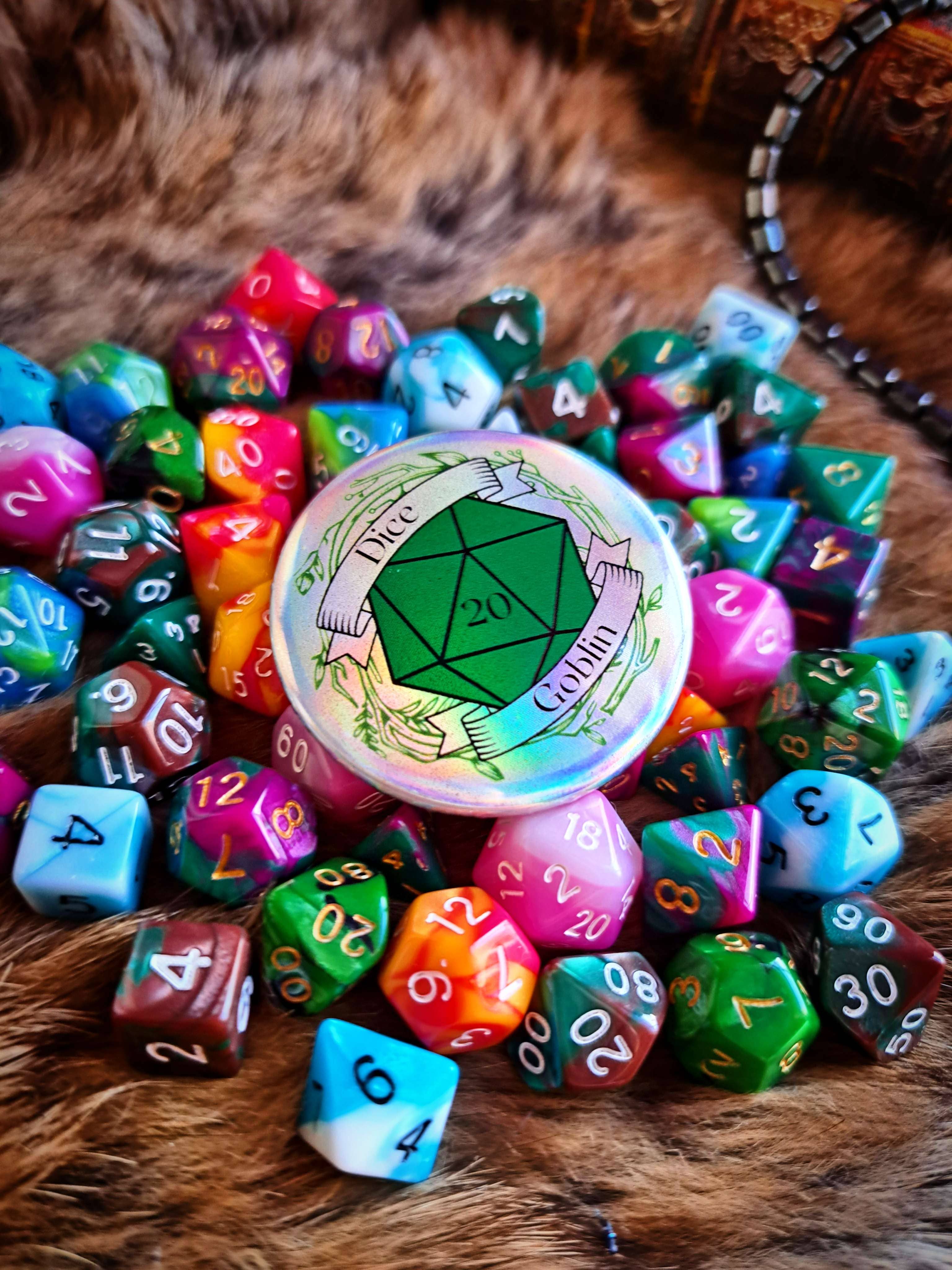 Pink Dice Bag - Wholesale Lapel pin/button - Dice Goblin Flat Holographic Pin Badge