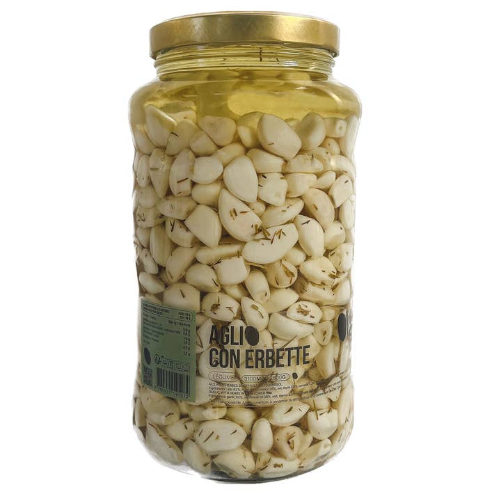 Marinated garlic with herbs in sunflower oil (3kg) for wholesale by OLIO DI SERRA