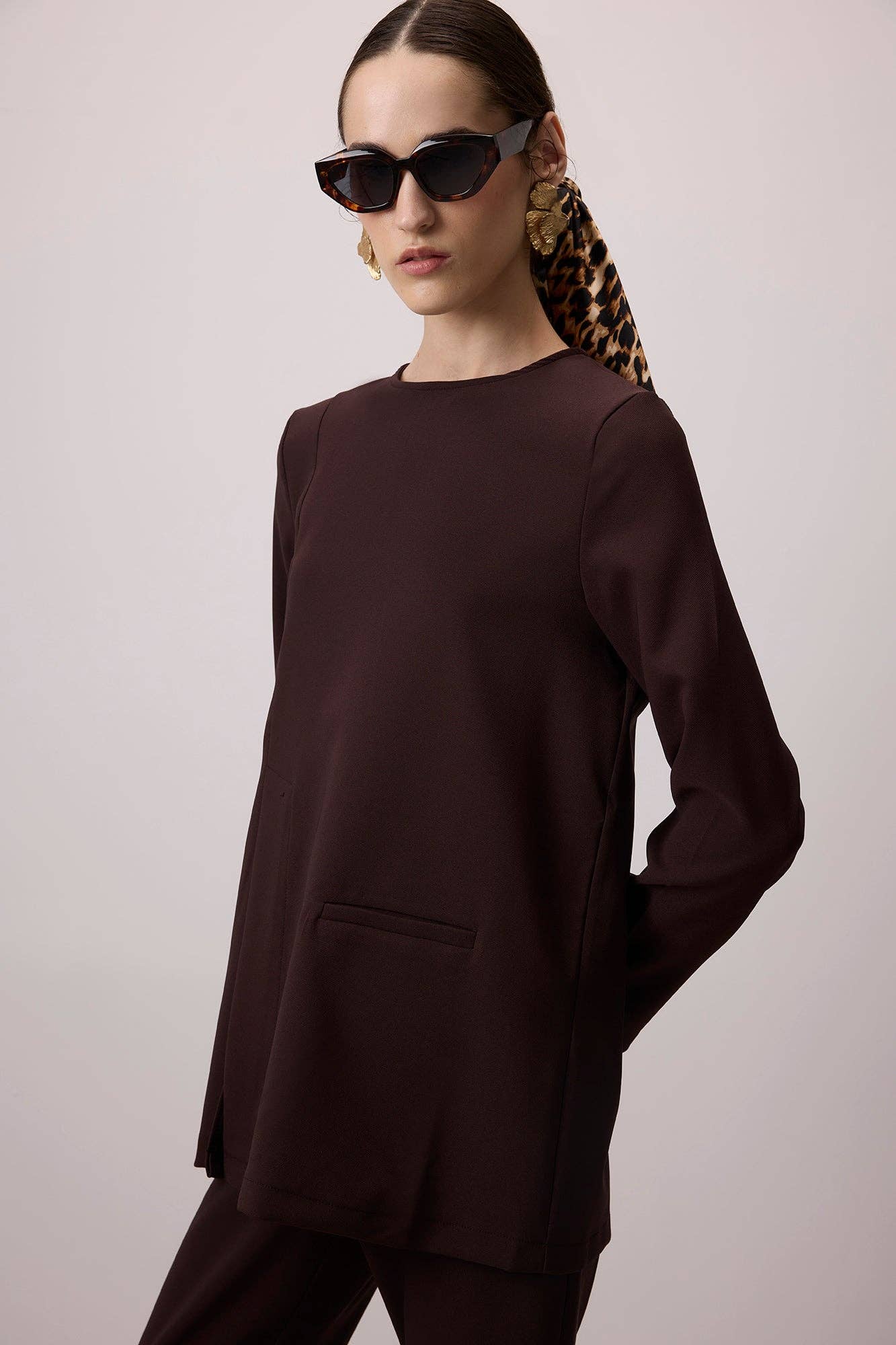 Kahverengi CREPE TUNIC WITH POCKETS for wholesale on Faire2