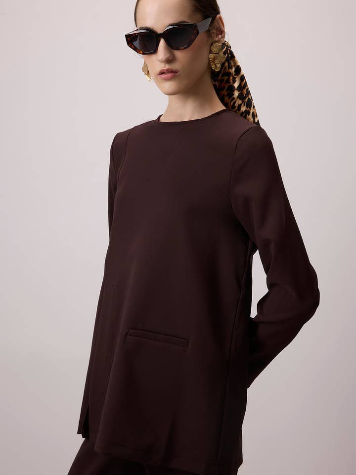 Kahverengi CREPE TUNIC WITH POCKETS for wholesale on Faire2