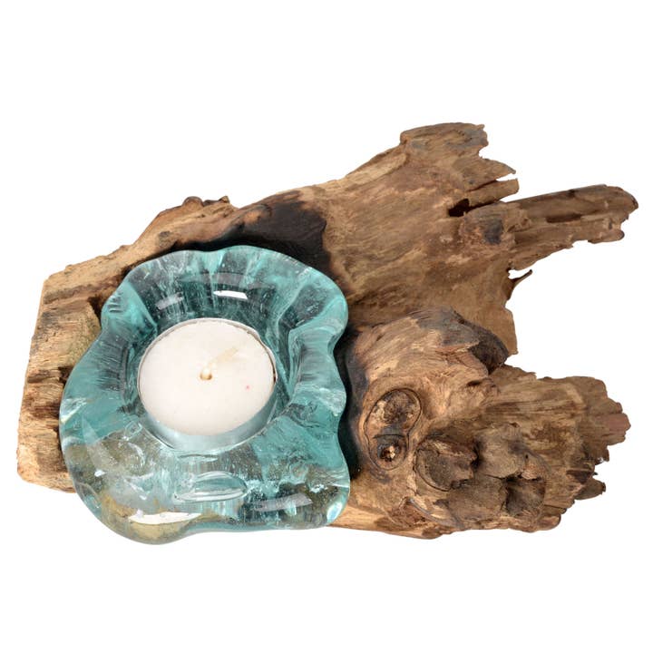 Benjamin International - Wholesale Jar/Filled Candle - Single Molten Glass Candle In Natural Wood