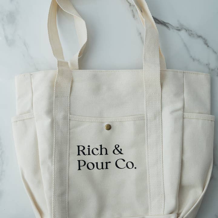 Canvas draagtas met vakken — 3-vaks tas met rits voor dagelijks gebruik (herbruikbaar, duurzaam) voor wholesale door Rich & Pour