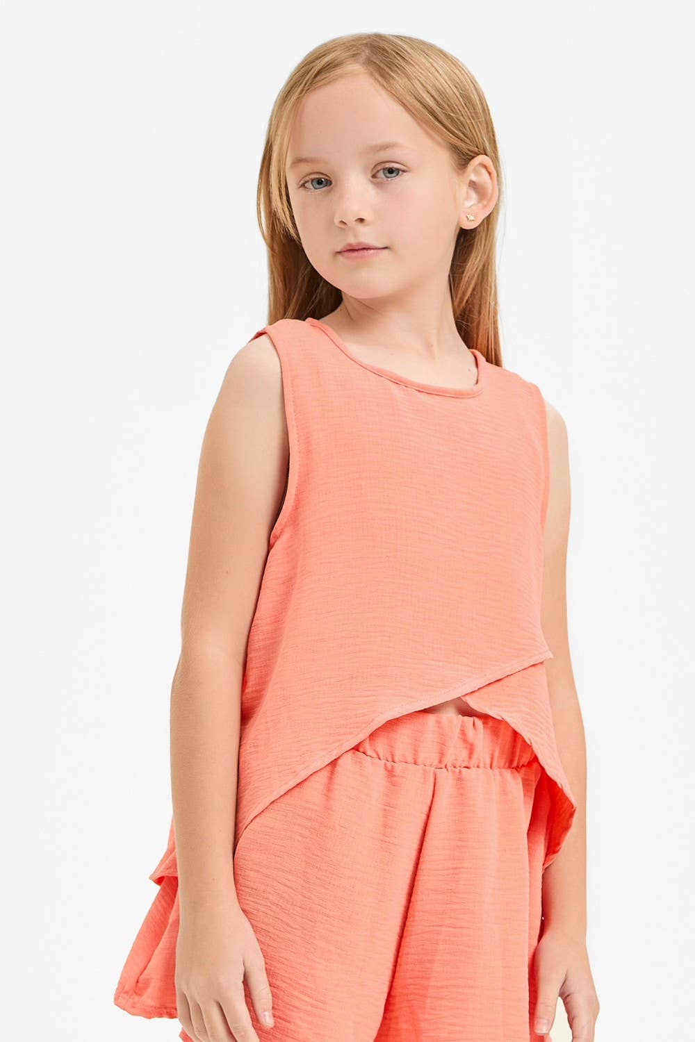 Good Girl - Wholesale T-Shirt - Kids - Wrap Design High-Low Sleeveless Blouse3